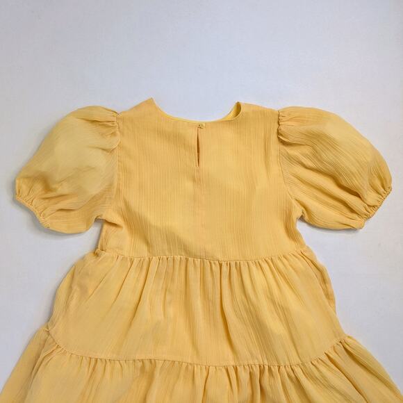 Reformation Estate Dress L Butter Yellow Tiered Mini Puff Sleeve Coquette - Picture 5 of 11